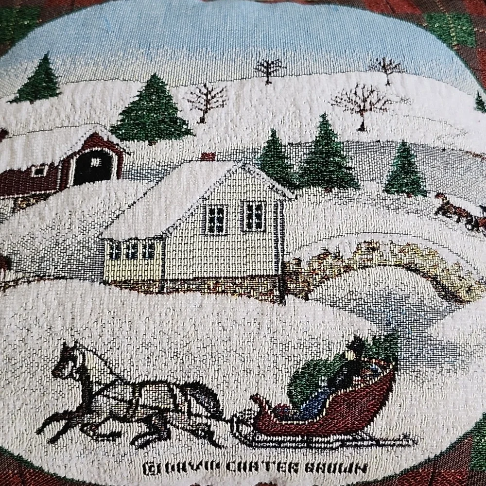 Vintage Tapestry Winter Scene Decorative Pillow Gavin Carter Brown
